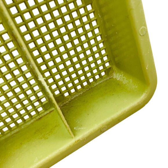 Vtg Green & Yellow Divided Plastic Mesh Silverware Drawer Organizer Tray MCM 70s - Picture 5 of 9